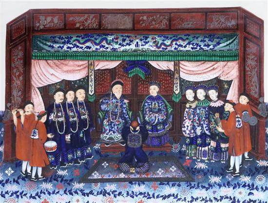 Guangzhou School (mid-19th century), gouache of an Imperial court scene, image 20.5cm x 28cm